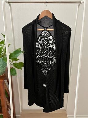 Mak by Mak B Black Open-Front Women's Sweater Cardigan
